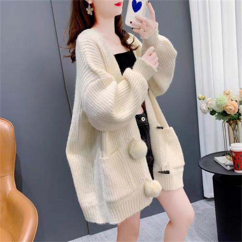 Mixed Fabric & Polyester Sweater Coat loose knitted Solid : PC