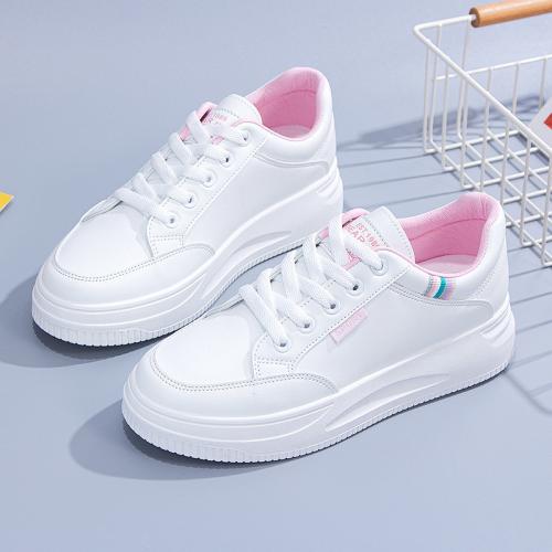 Plastic Cement & PU Leather Women Board Shoes hardwearing dripping plastic striped pink and white Pair