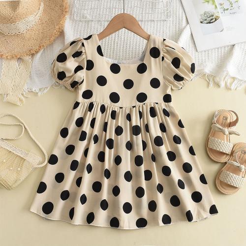 Polyester Soft Girl One-piece Dress & loose & breathable printed dot beige PC