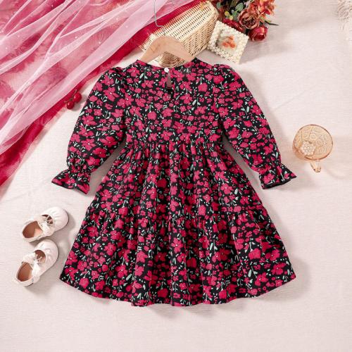 Polyester Princess Girl One-piece Dress printed shivering red PC