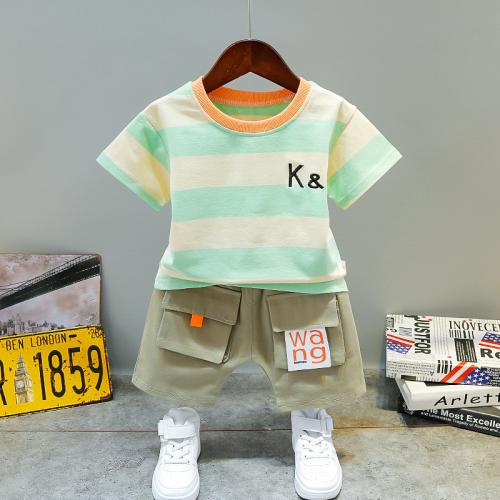 Cotton Children Clothes Set contrast color & breathable Pants & top patchwork striped Set