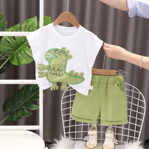 Cotton Children Clothes Set & breathable Pants & top patchwork Dinosaur Set