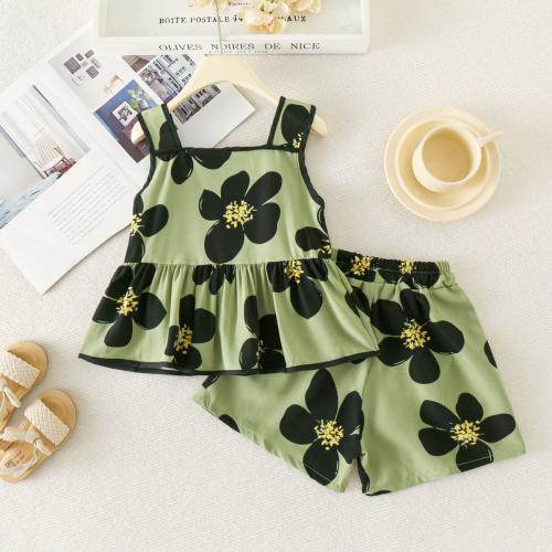 Polyester Girl Clothes Set & two piece printed floral Set