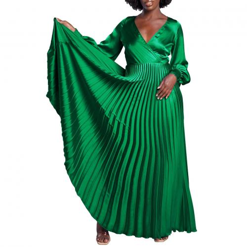 Polyester Plus Size One-piece Dress large hem design patchwork Solid PC