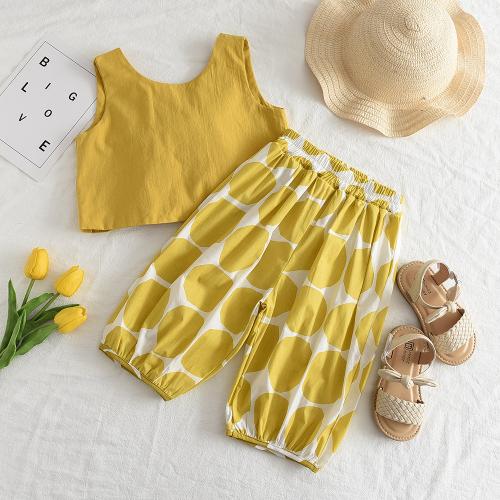 Polyester Soft Girl Clothing Cute & two piece dot yellow Set