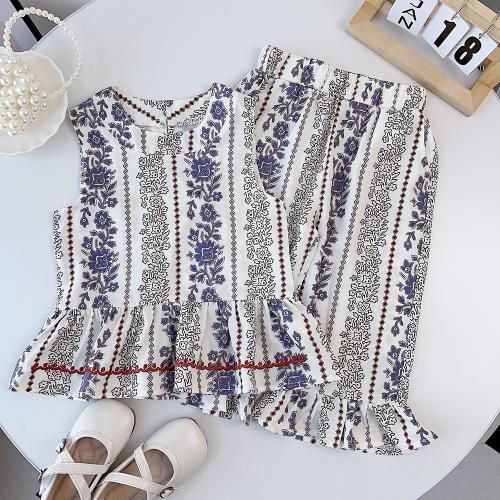 Polyester lace & Soft Girl Clothing & two piece printed white Set