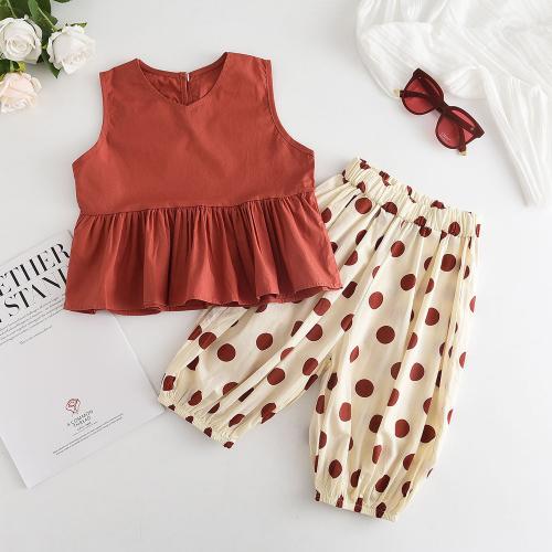 Polyester Girl Clothing & two piece & loose & breathable printed dot PC