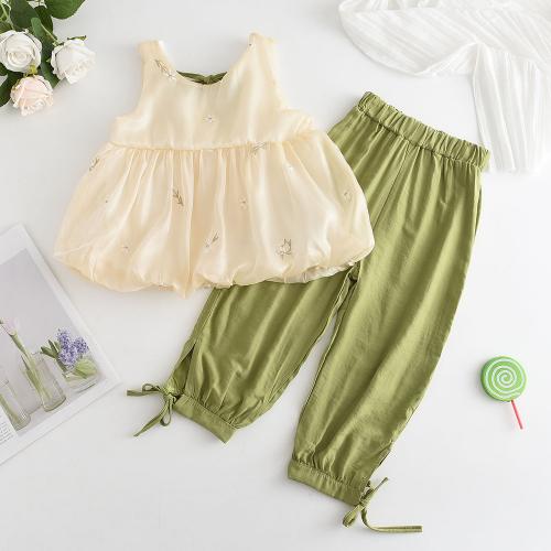 Polyester Soft Girl Clothing Cute & two piece & loose Solid green Set