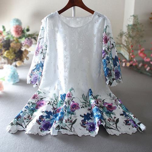 Spitze & Baumwolle Einteiliges Kleid, Gedruckt, Solide, Weiß,  Stück