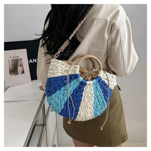 Straw Beach Bag & Easy Matching Woven Tote large capacity & attached with hanging strap striped PC