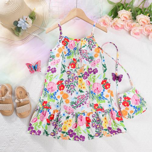 Polyester Soft Girl One-piece Dress & sweat absorption printed floral multi-colored PC