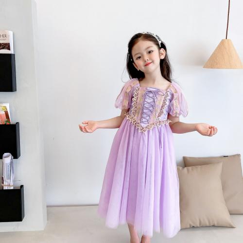 Cellulose Acetate Fibre Princess Girl One-piece Dress patchwork purple PC