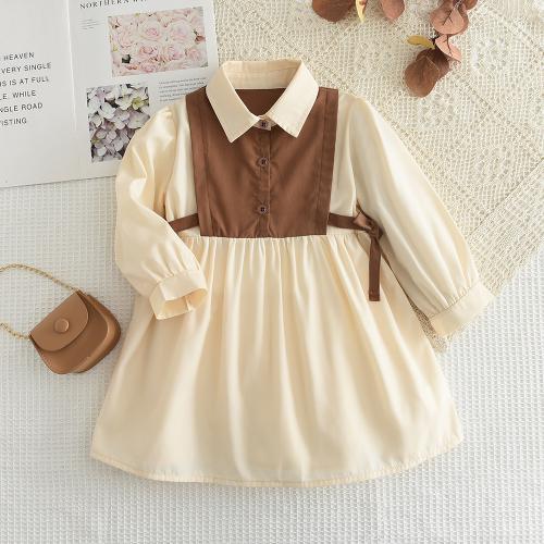 Polyester Girl One-piece Dress & fake two piece & breathable Solid khaki PC