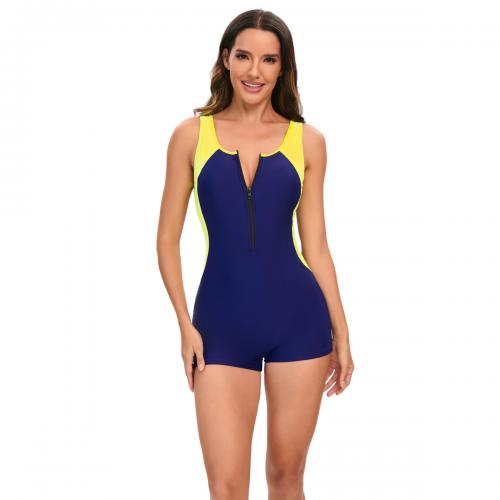 Polyester One-piece Swimsuit slimming printed blue PC