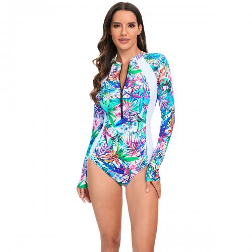 Polyester One-piece Swimsuit slimming printed leaf pattern mixed colors PC
