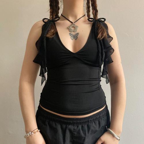 Spandex & Polyester Slim Women Sleeveless T-shirt black PC