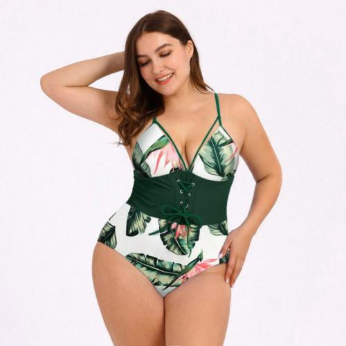 Spandex & Polyester Plus Size One-piece Swimsuit slimming printed PC