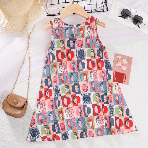 Polyester Girl One-piece Dress Cute & breathable printed PC