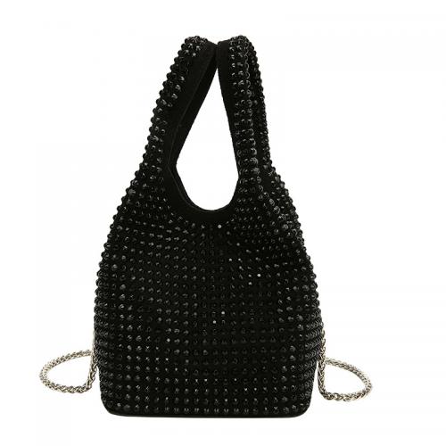 PU Leather Bucket Bag Handbag with chain & attached with hanging strap & with rhinestone PC