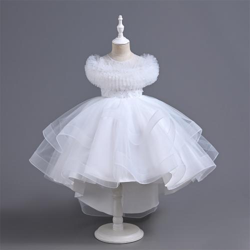 Gauze & Polyester & Cotton Princess Girl One-piece Dress & short front long back patchwork Solid PC
