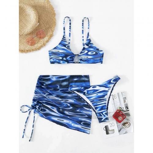Spandex & Poliéster Bikini, impreso, azul,  Conjunto