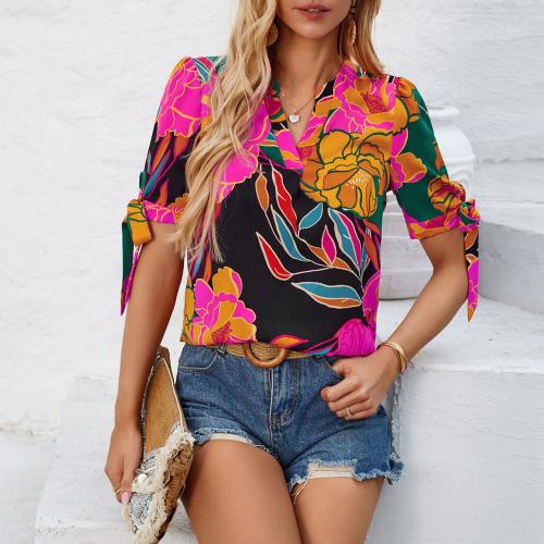 Polyester Women Short Sleeve T-Shirts slimming printed PC