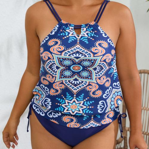 Polyester Plus Size Tankinis Set backless & two piece printed Set