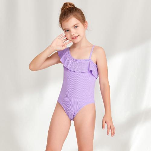 Polyester scallop One-piece Swimsuit patchwork purple PC