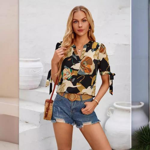 Polyester Soft Women Short Sleeve T-Shirts slimming & breathable printed floral PC