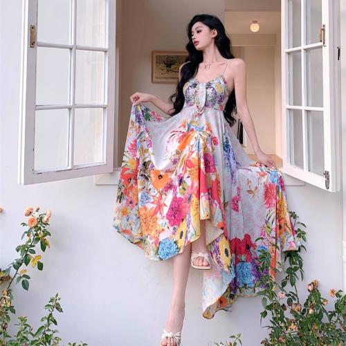 Cotton Soft One-piece Dress irregular & off shoulder printed floral PC
