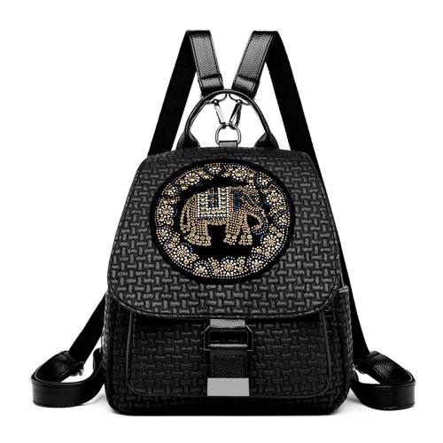 PU Leather & Polyester Easy Matching & iron-on Backpack large capacity & soft surface & embroidered Elephant black PC