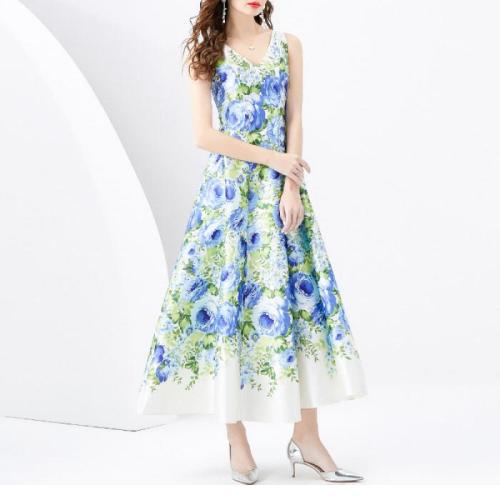 Polyester One-piece Dress slimming & deep V printed PC