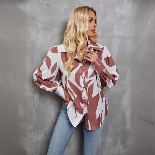 Polyester Women Long Sleeve Shirt slimming & loose & breathable printed PC