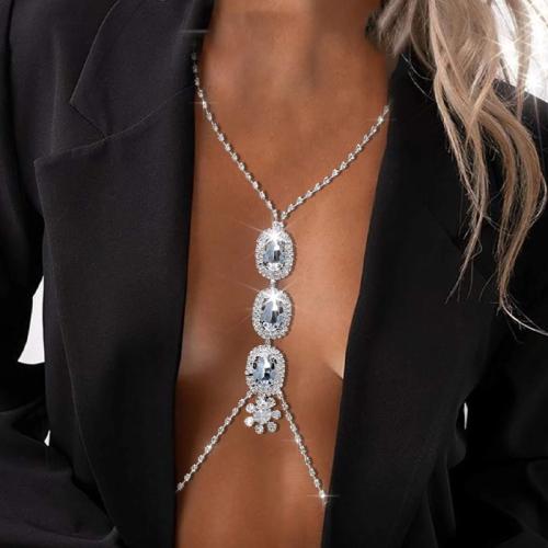Zinc Alloy Easy Matching Body Chain with rhinestone silver PC