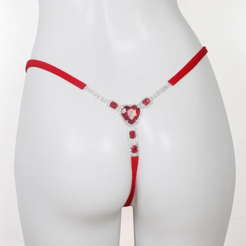 Polyester Sexy T-back hollow & with rhinestone red PC
