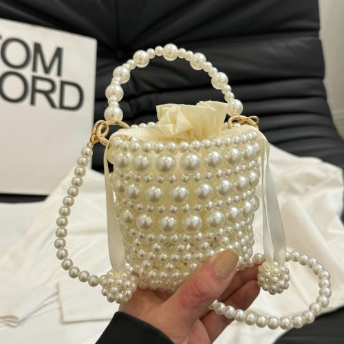 Plastic Pearl Easy Matching Handbag attached with hanging strap white PC
