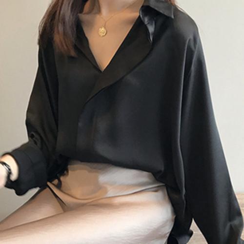 Polyester Plus Size Women Long Sleeve Shirt & loose Solid PC
