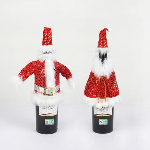Adhesive Bonded Fabric Creative Christmas Wine Cover red and white PC