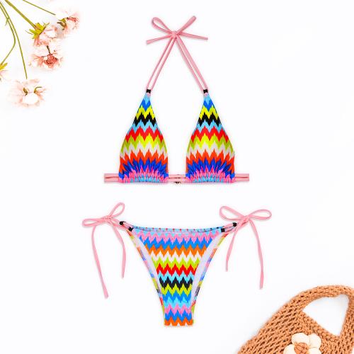 Polyester Bikini slimming & backless & two piece printed multi-colored Set