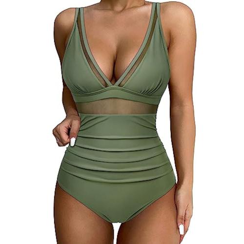 Polyester One-piece Swimsuit slimming & deep V printed PC