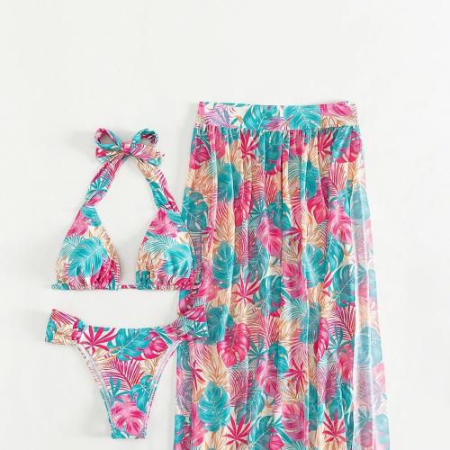 Polyester Bikini slimming & three piece printed leaf pattern Set
