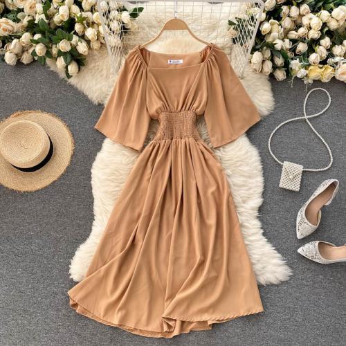 Polyester High Waist One-piece Dress mid-long style : PC