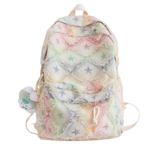 Canvas Backpack with hanging ornament & contrast color & large capacity PC