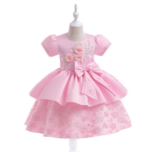 Polyester Ball Gown Girl One-piece Dress Cute Solid pink PC
