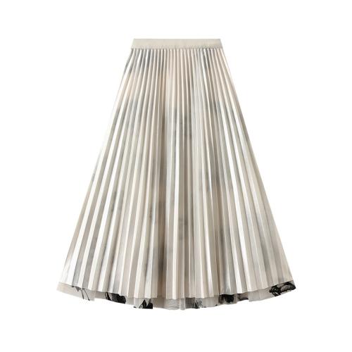 Polyester Soft & Pleated Maxi Skirt double layer printed floral : PC
