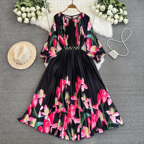 Polyester Einteiliges Kleid, Gedruckt, Floral, gemischte Farben, :,  Stück