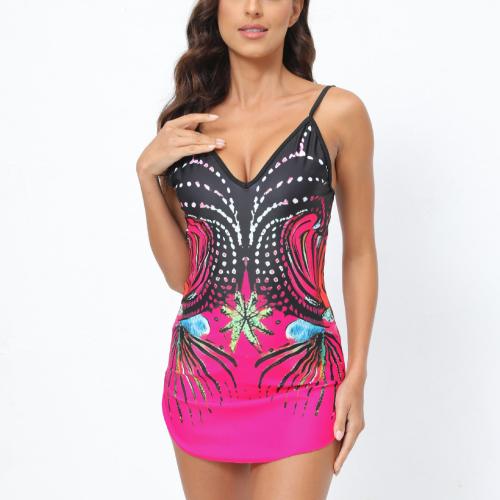 Polyester Tankinis Set slimming & backless & two piece printed fuchsia Set