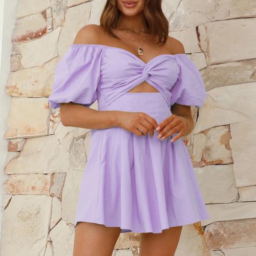 Polyester One-piece Dress slimming & off shoulder Solid PC