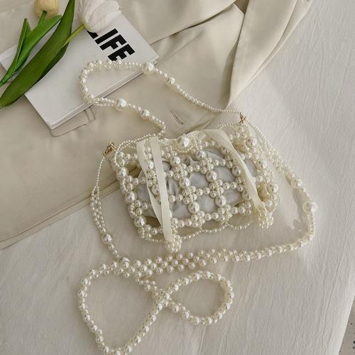 Plastic Pearl Easy Matching Crossbody Bag hollow white PC