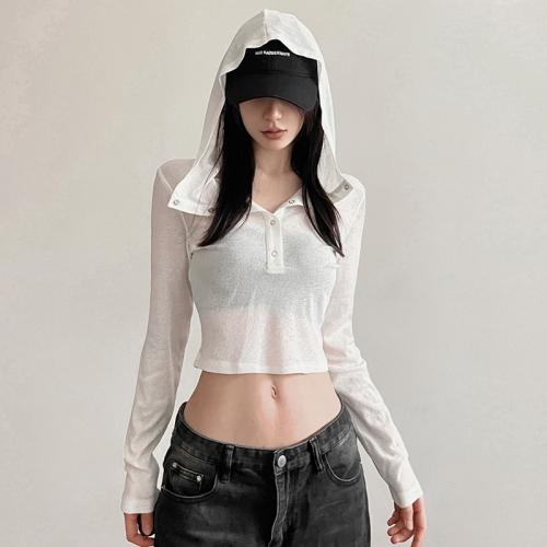 Polyester Slim Women Long Sleeve Blouses midriff-baring gray PC